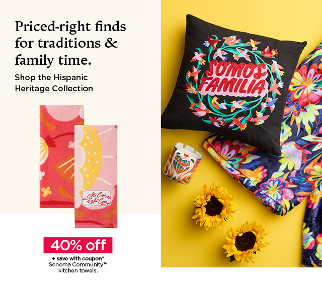 40% off plus save with coupon on Sonoma Community kitchen towels. Shop the Hispanic Heritage Collection.