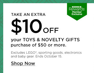 Take an extra $10 off your toys and novelty gifts purchase of $50 or more. Excludes LEGO, sporting goods, electronics and baby gear. Shop now.