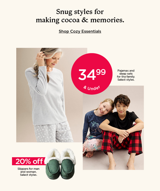 snug styles for making cocoa and memories. shop cozy essentials.