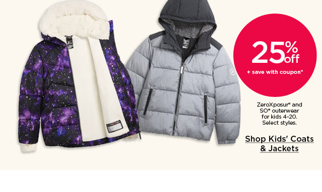 25% off plus save with coupon on zeroxposur and so outerwear for kids. select styles. shop kids' coats and jackets.