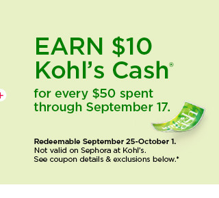 earn $10 kohls cash for every $50 spent. not valid on sephora at kohl's. shop now.