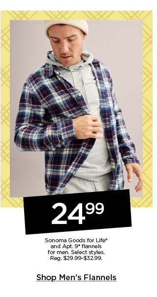 24.99 sonoma goods for life and apt 9 flannels for men. select styles. shop men's flannels.