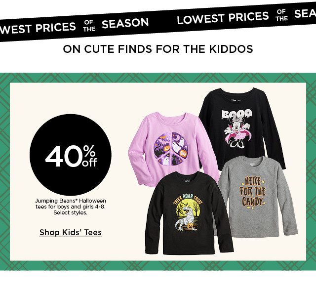 40% off jumping beans halloween tees for boys and girls. select styles. shop kids' tees.