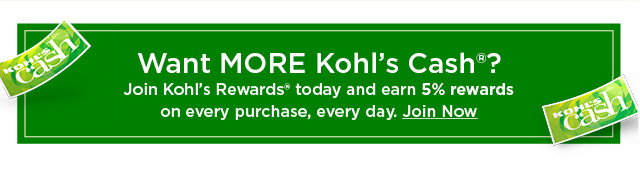 Want more Kohl's Cash? Join today and earn 5% rewards on every purchase, every day. Join now.