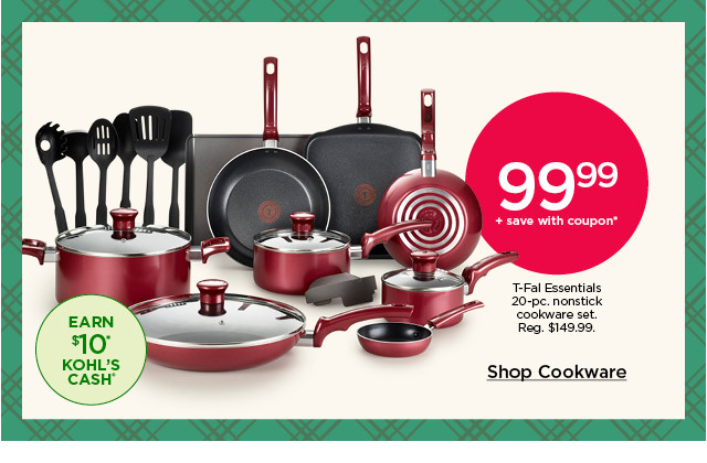 99.99 plus save with coupon t-fall essentials 20-pc. nonstick cookware set. shop cookware.