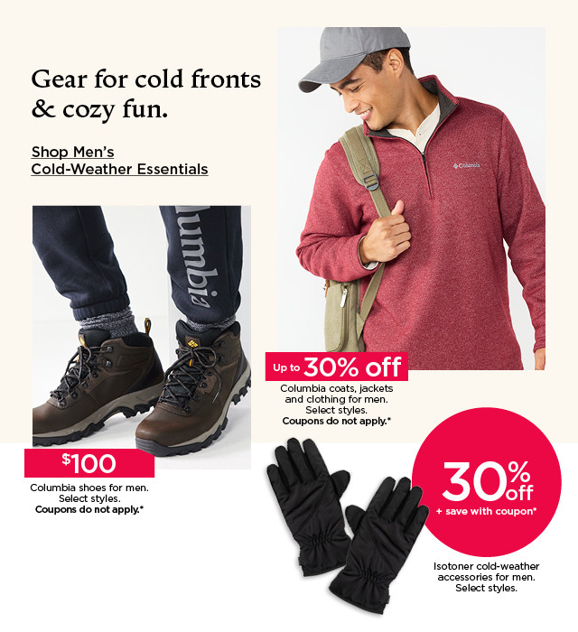 gear for cold fronts and cozy fun. shop men's cold weather essentials.