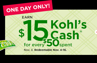 earn $15 kohl's cash for every $50 spent.