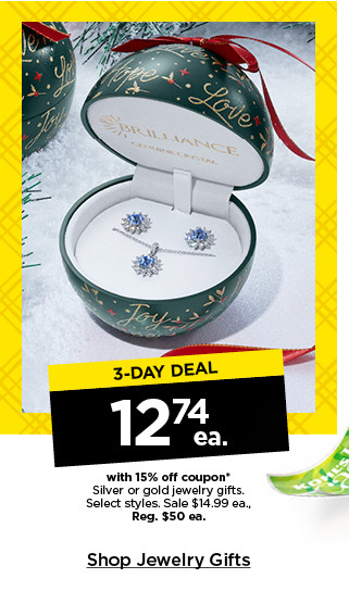 3 day deal 12.74 each with 15% off coupon on silver and gold jewelry gifts. select styles. shop jewelry gifts.