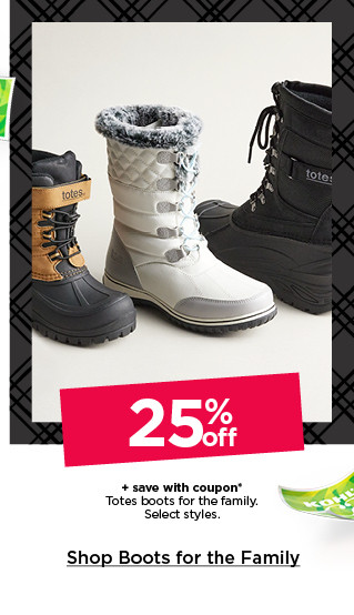 25% off plus save with coupon on totes boots for the family. select styles. shop boots for the family.