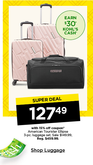 super deal 127.49 with 15% off coupon on american tourister elipse 3 pc luggage set. shop luggage.