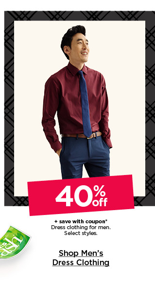 40% off plus save with coupon on dress clothing for men. select styles. shop men's dress clothing.