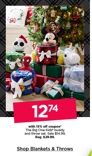 12.74 with 15% off coupon the big one kids buddy and throw set. sale 14.99. shop blankets and throws.