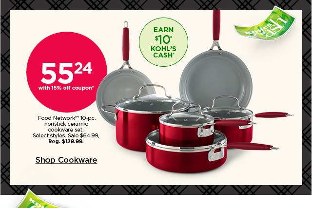 55.24 with 15% off coupon food network 10-pc. nonstick ceramic cookware set. select styles. shop cookware.