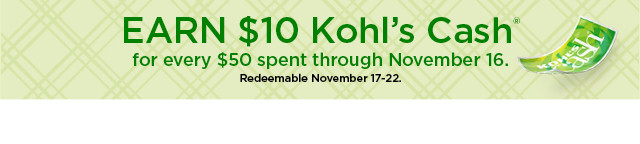 earn $10 kohls cash for every $50 spent. not valid on sephora at kohl's. shop now.