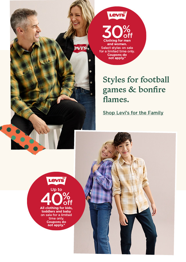 styles for football games & bonfire flames. shop levi's for the family.