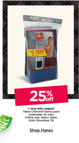 25% off plus save with coupon on hanes ultimate bonus pack underwear for men. online only. shop hanes.