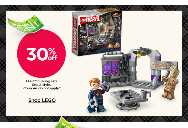30% off lego building sets. select styles. coupons do not apply. shop lego.