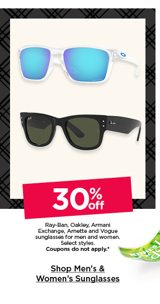 30% off ray-ban, oakley, armani exchange, arnette and vouge sunglasses for men and women. select styles. coupons do not apply. shop men's and women's sunglasses.