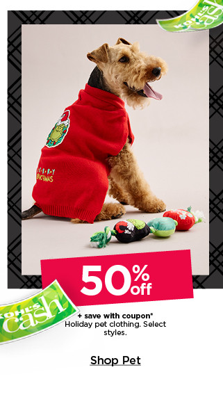 50% off holiday pet clothing. select styles. shop pet.