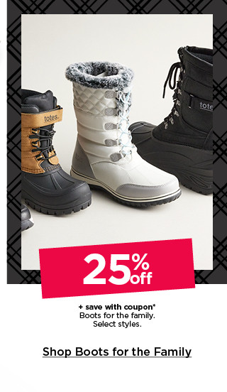 25% off plus save with coupon on boots for the family. select styles. shop boots for the family.