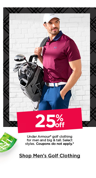 25% off under armour golf clothing for men and big and tall. select styles. coupons do not apply. shop men's golf clothing.