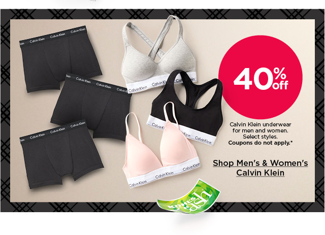 40% off calvin klein underwear for men and women. select styles. coupons do not apply. shop men's & women's calvin klein.