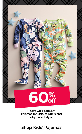 60% off plus save with coupon on pajamas for kids, toddlers and baby. select styles. shop kids' pajamas.