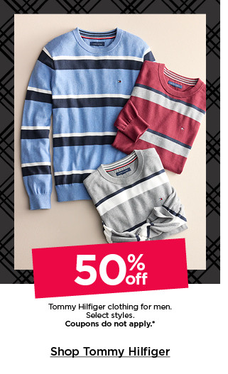 50% off tommy hilfiger clothing for men. select styles. coupons do not apply. shop tommy hilfiger.