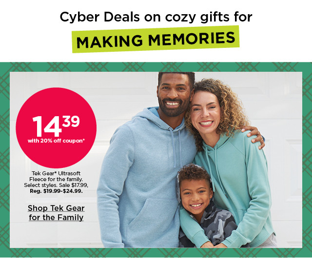 $14.39 with 20% off coupon tek gear ultrasoft fleece for the family. select styles. shop tek gear for the family.