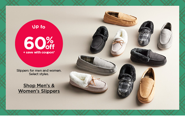 up to 60% off plus save with coupon on slippers for men and women. select styles. shop men's and women's slippers.