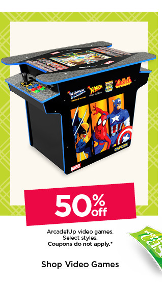 50% off arcade1up video games. select styles. coupons do not apply. shop video games.