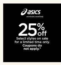 25% off select asics styles on sale. coupons do not apply. shop asics.