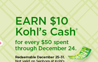 earn $10 kohls cash for every $50 spent. not valid on sephora at kohl's. shop now.