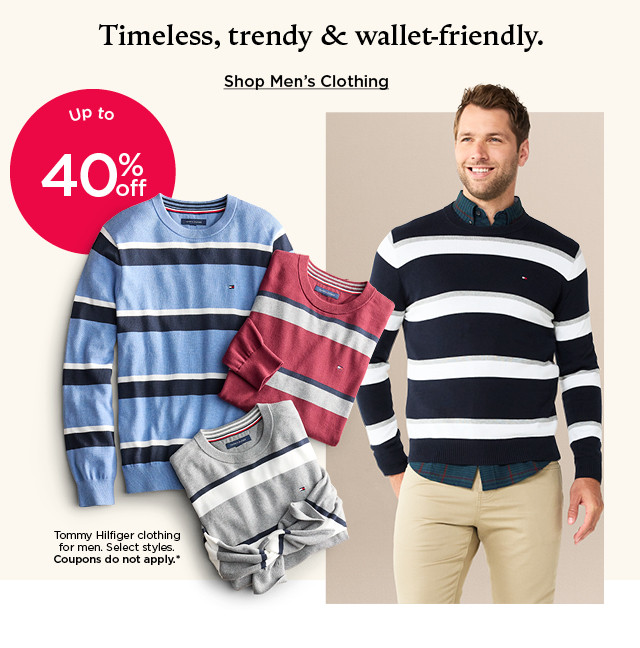 up to 40% off tommy hilfiger clothing for men. select styles. coupons do not apply. shop men's clothing.