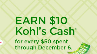 earn $10 kohls cash for every $50 spent. not valid on sephora at kohl's. shop now.