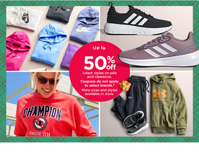 up to 50% off select styles on sale and clearance. coupons do not apply. shop activewear for the family.