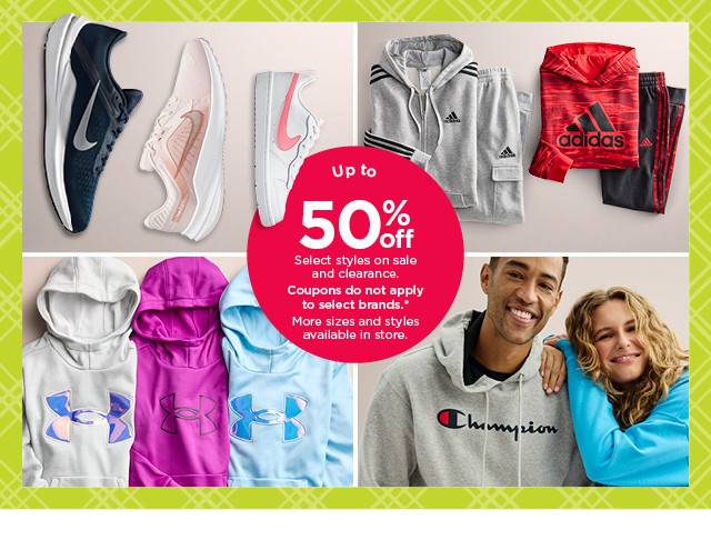 up to 50% off select styles on sale and clearance. coupons do not apply. shop activewear for the family.