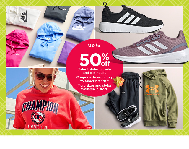 up to 50% off select styles on sale and clearance. coupons do not apply. shop activewear for the family.