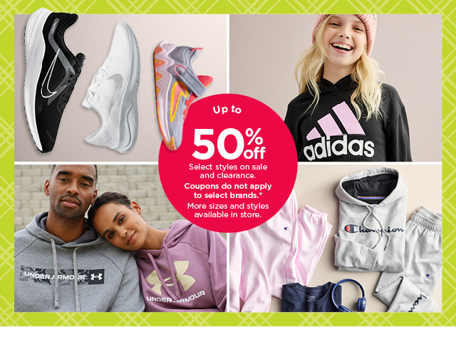 up to 50% off select styles on sale and clearance. coupons do not apply. shop activewear for the family.