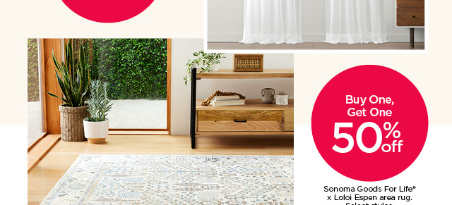 buy one get one 50% off sonoma goods for life x loloi espen area rug. select styles. shop rugs and curtains.