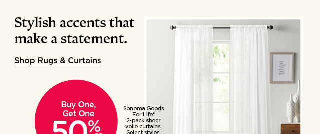 buy one get one 50% off sonoma goods for life 2-pack sheer voile curtains. select styles. shop rugs and curtains.