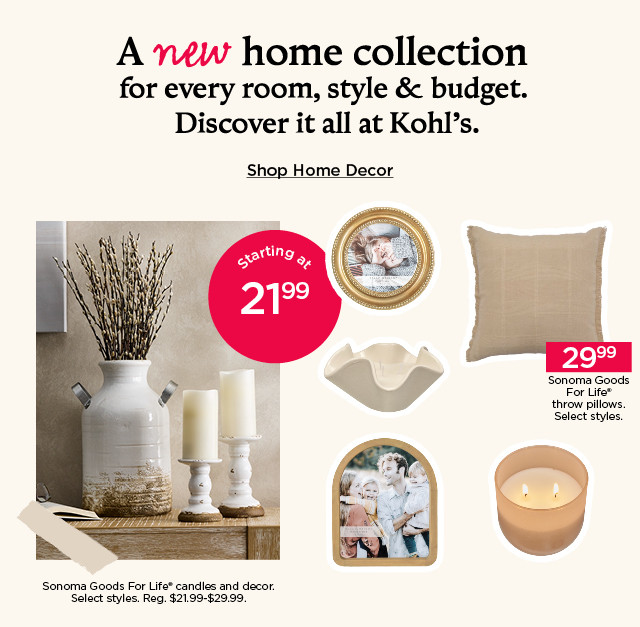 a new home collection for every room, style and budget. discover it all at kohls. shop home decor.