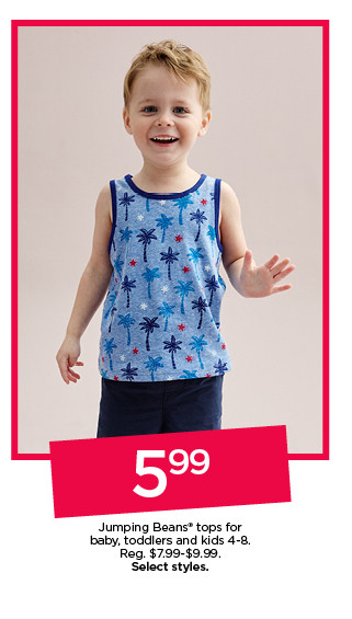 5.99 jumping beans tops for baby, toddler and kids. select styles.