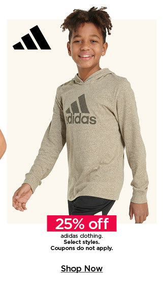 25% off adidas clothing. select styles. coupons do not apply. shop now. 