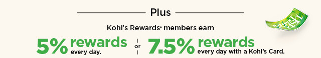 Kohl's Rewards members earn 7.5% rewards with a Kohl's Card or 5% every day. Not a member? Join now.