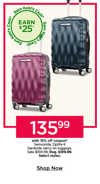 135.99 with 15% off coupon on samsonite ziplite 6 hardside carry on luggage. select styles. shop now.