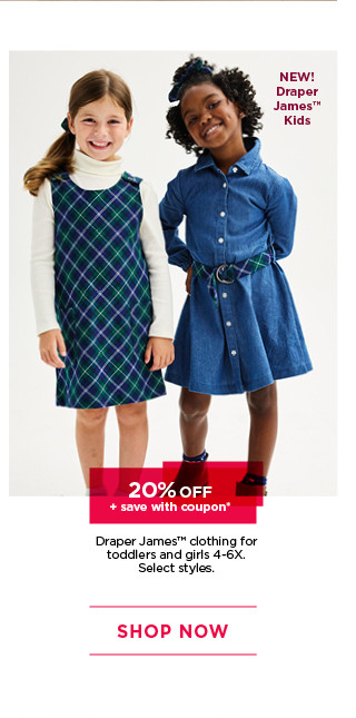 20% off plus save with coupon on draper james clothing for toddlers and girls. select styles. shop now.