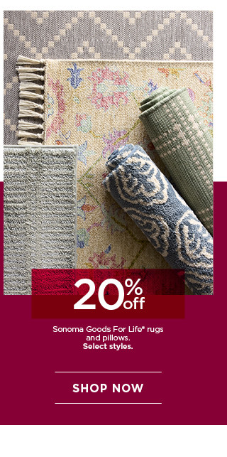 20% off Sonoma Goods For Life rugs and pillows. Select styles. Shop now.