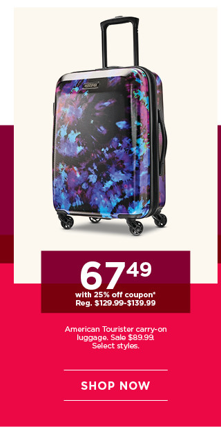 67.49 with 25% off coupon American Tourister carry-on luggage. Sale 89.99. Shop now.