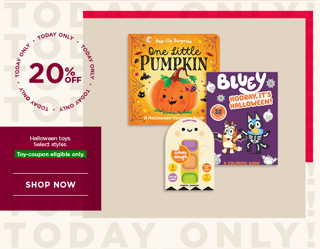 Today only. 20% off Halloween toys. Select styles. Toy-coupon eligible only. Shop now.